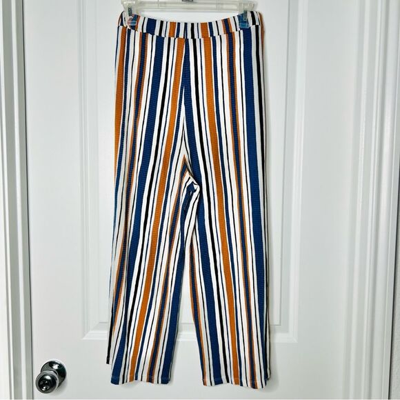 Love Tree Women's Cropped Palazzo Pants Blue/Brown Stripes Sz. Medium Wide Leg - Picture 6 of 8